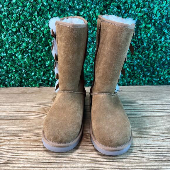 Koolaburra by UGG Chestnut Victoria Tall Bow Boots Womens Size 6 Tan 1015875 EUC - Picture 2 of 10